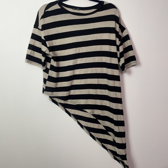 Zara Black and Tan Short Sleeve Striped Tee Tie Waist Top Size Small - Picture 10 of 14